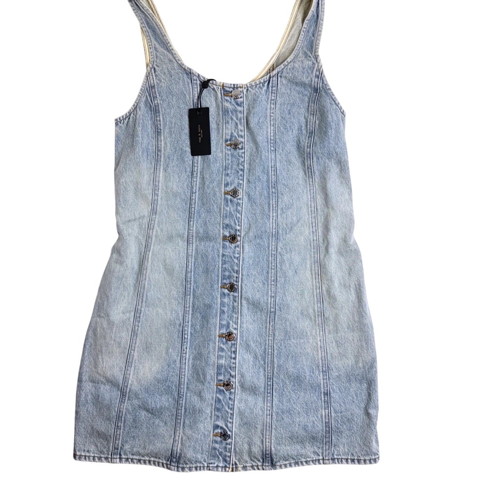 Rag & Bone Rockaway Laney Denim Mini Dress Light Wash Blue Button Front Size 6 - Picture 1 of 13